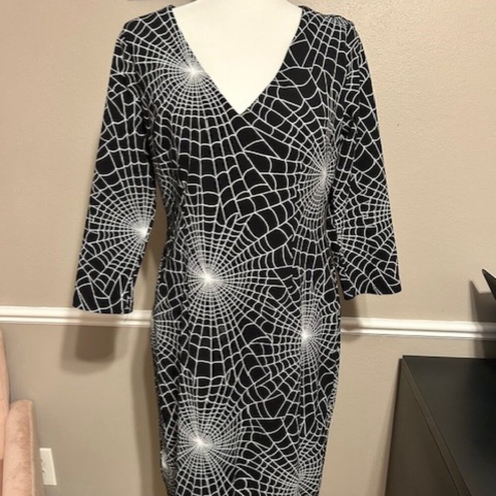 Vixen by Micheline Pitt Black Dress with White Spiderweb Print - Picture 2 of 2